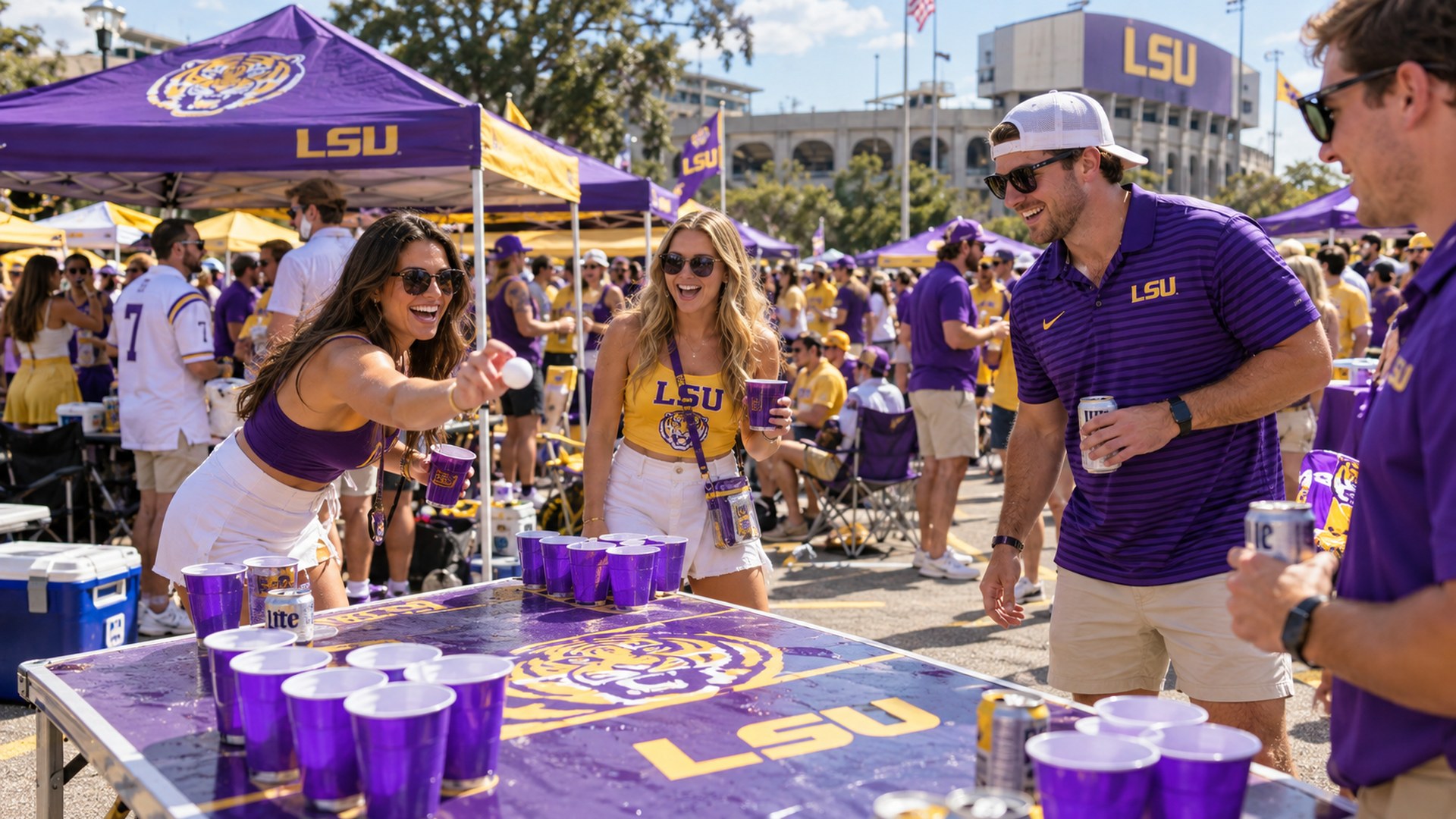 Beer pong on the lot