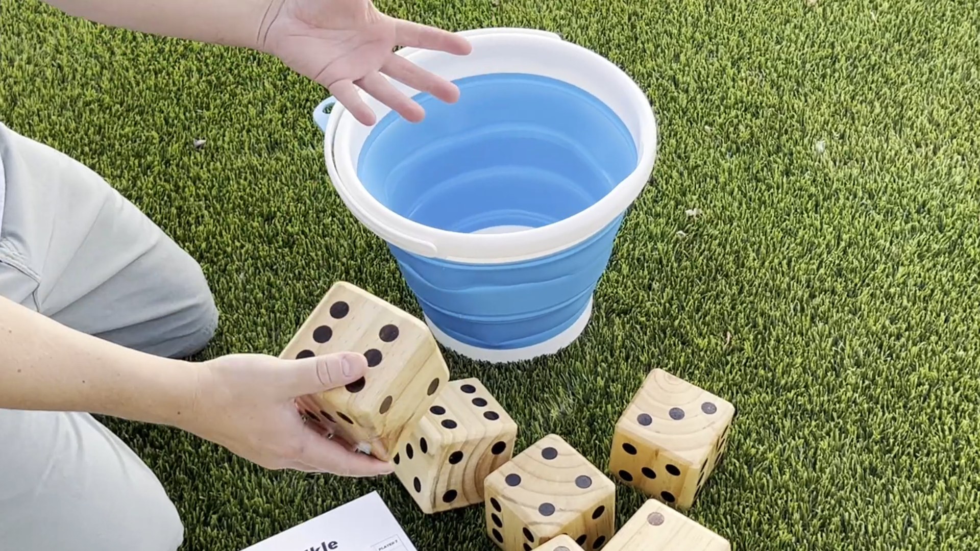 Giant yard dice on the lot