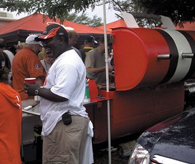 Custom lot grill with crew mid-party