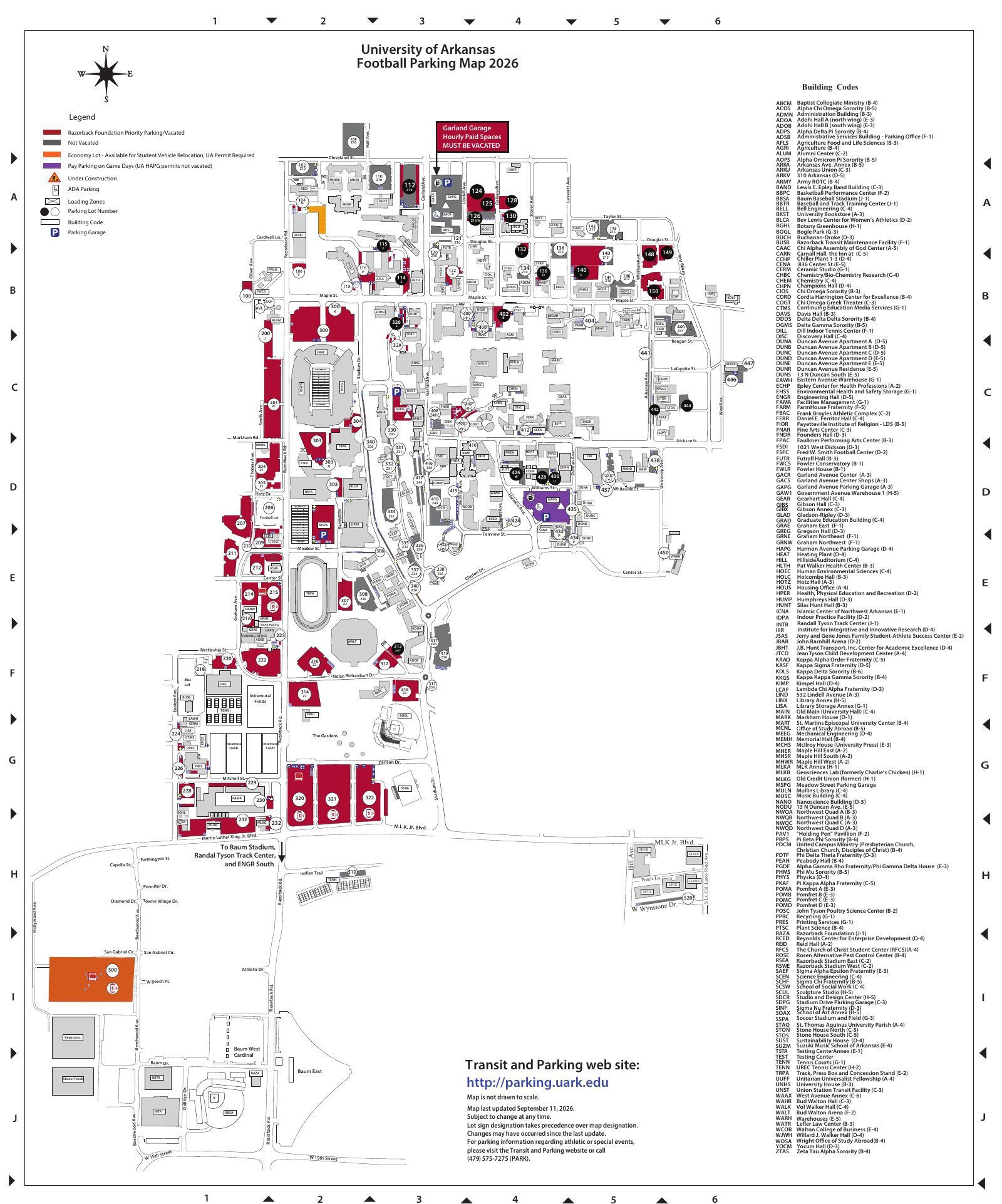 Arkansas football parking map