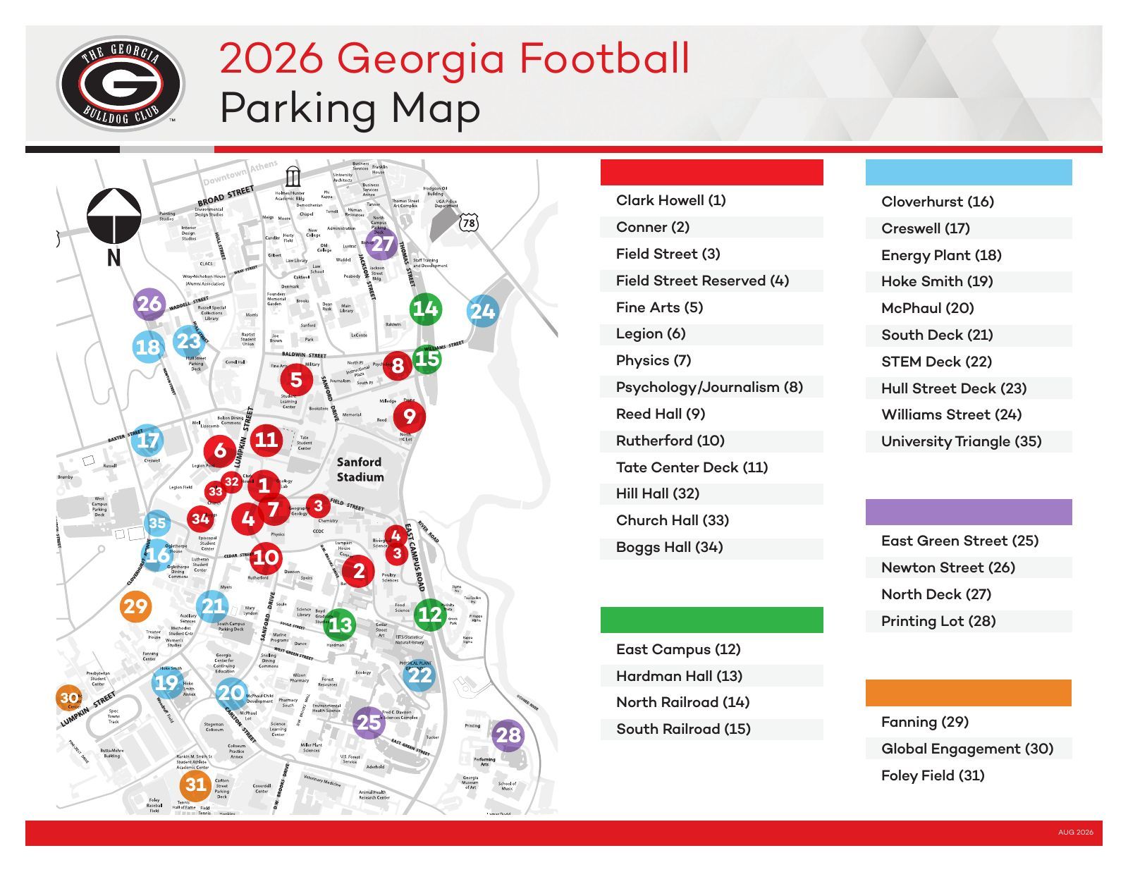 Georgia football parking map