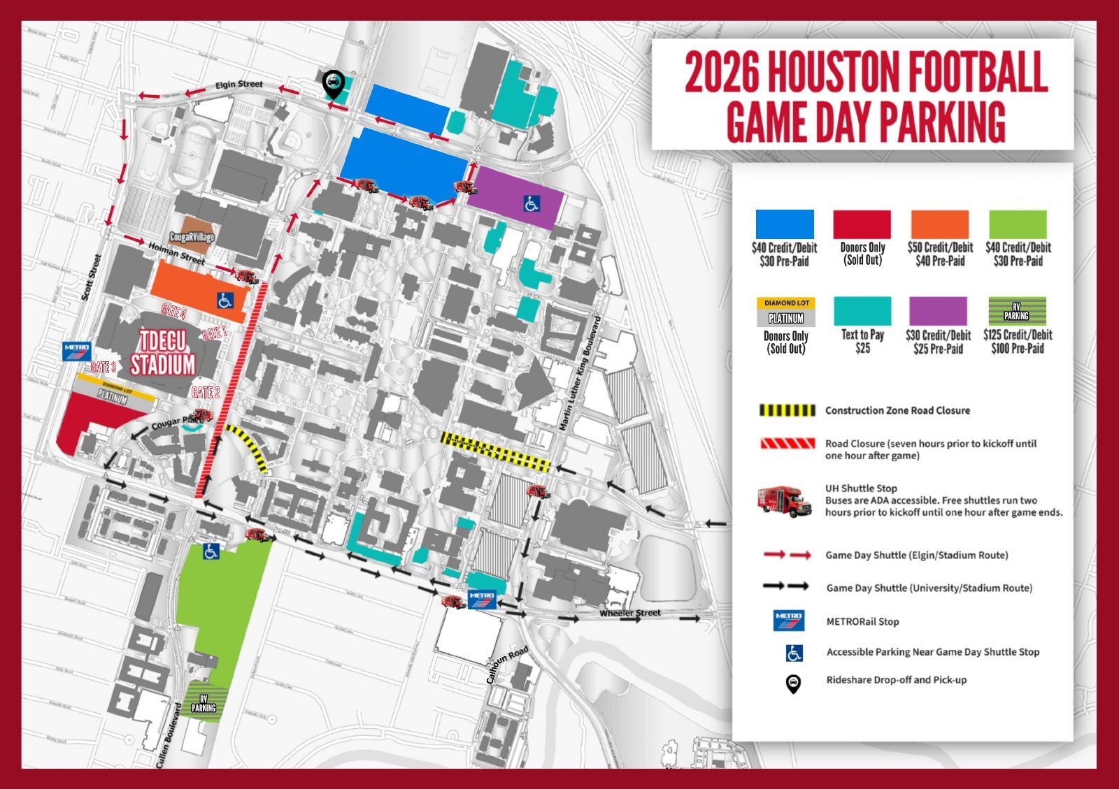 Houston football parking map