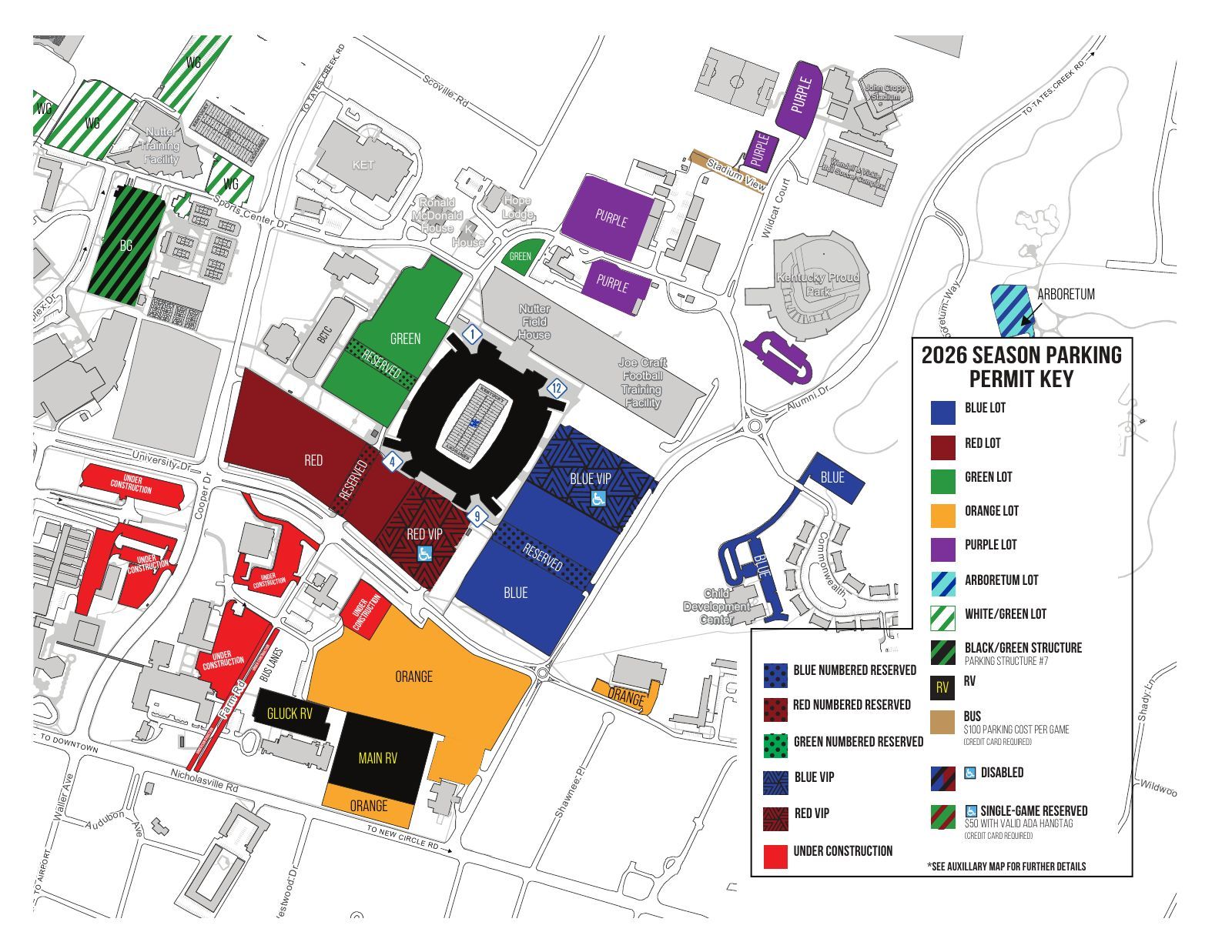 Kentucky football parking map