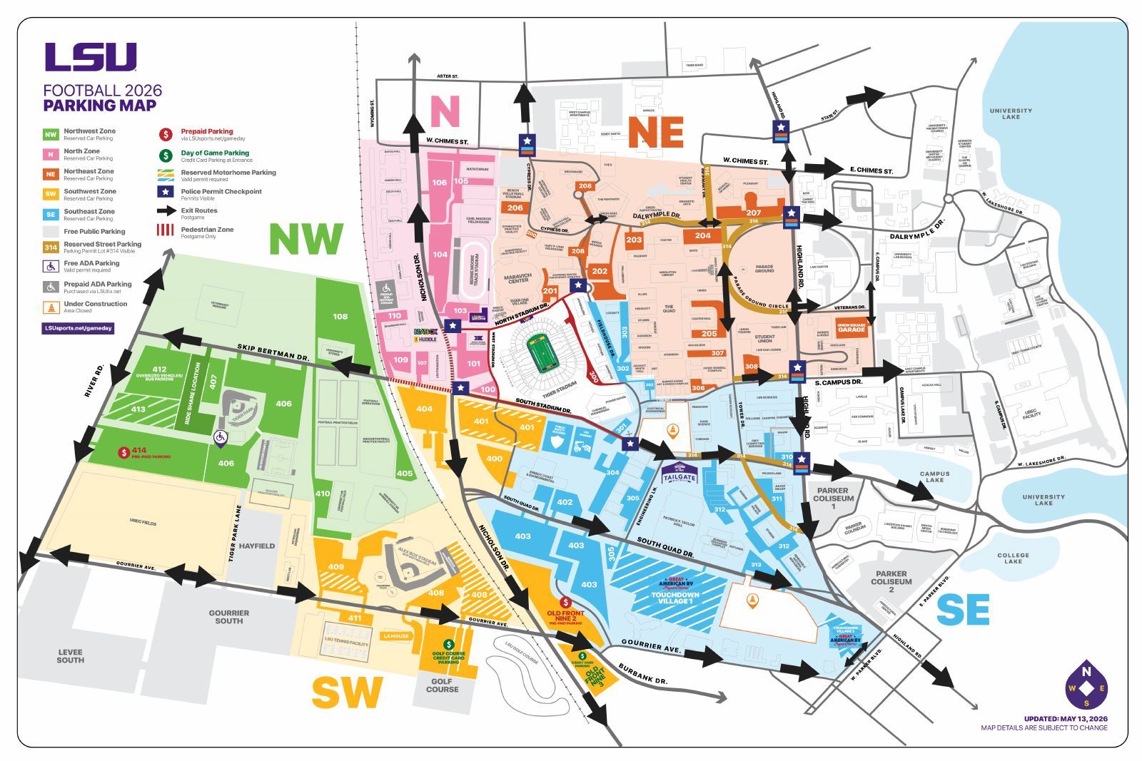 LSU football parking map