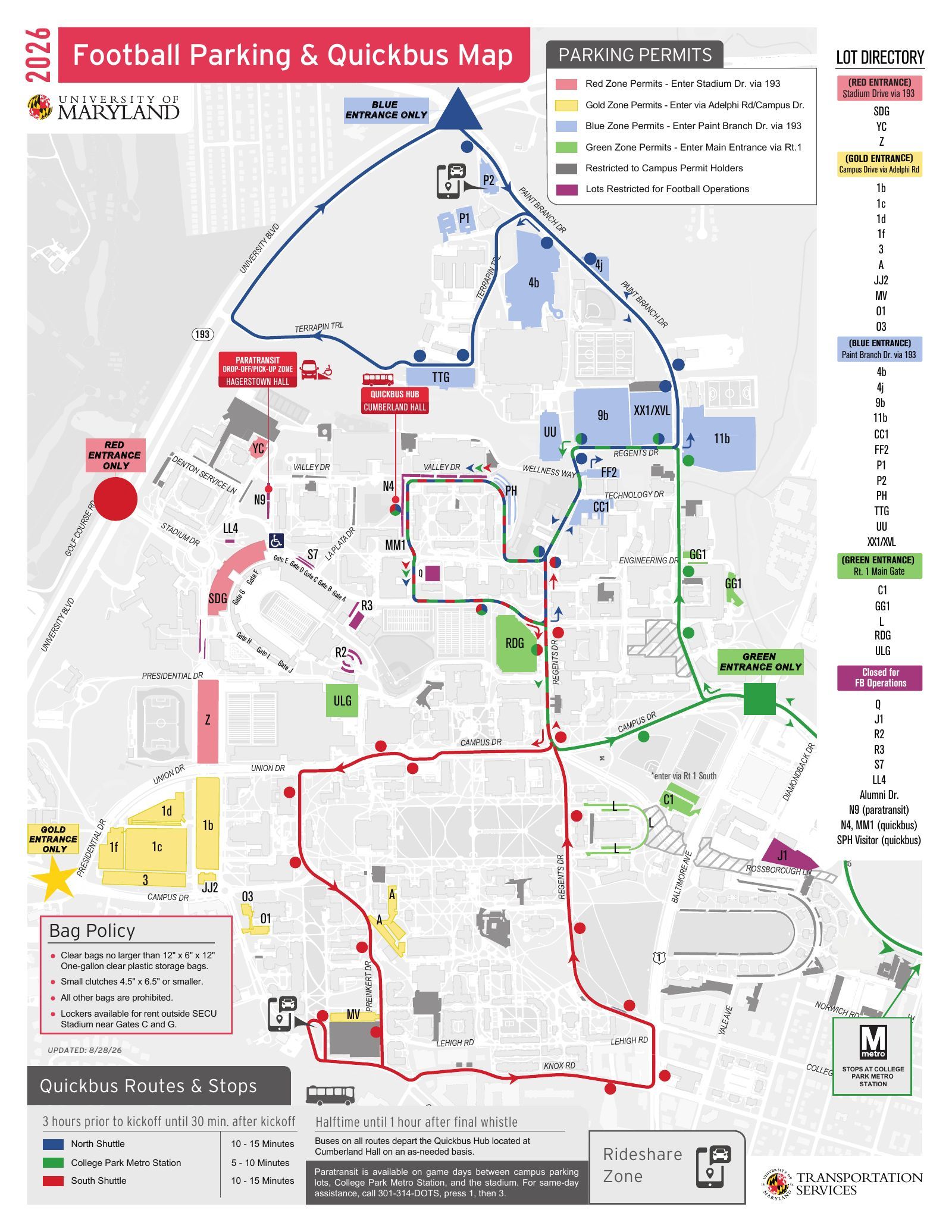 Maryland football parking map