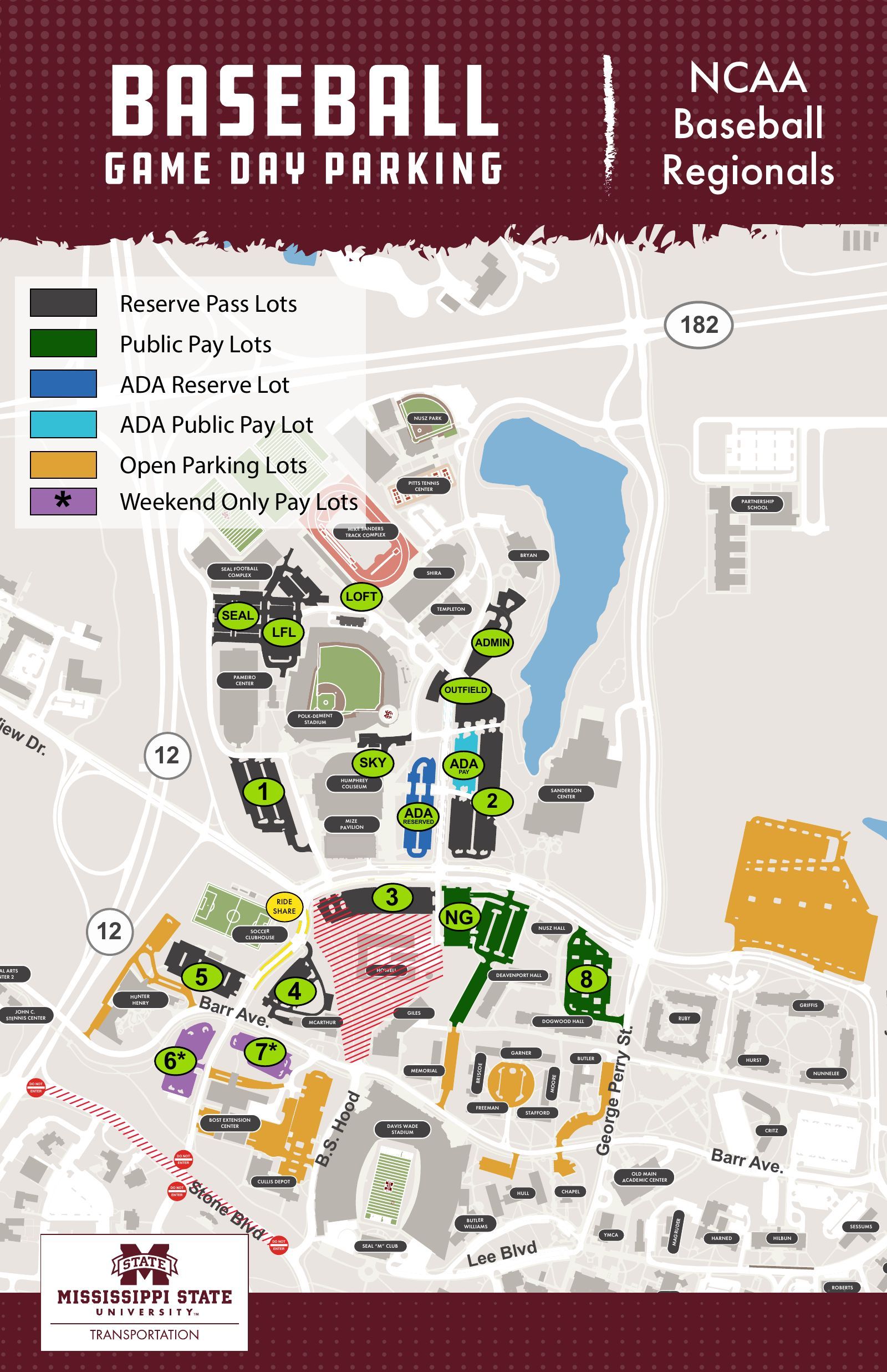 Mississippi State baseball parking map