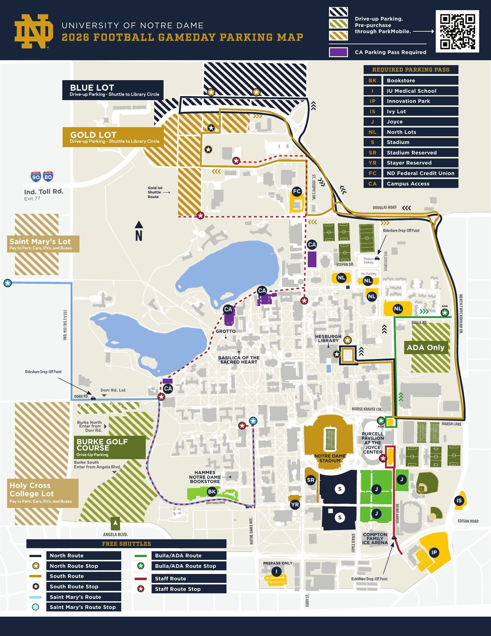 Notre Dame football parking map