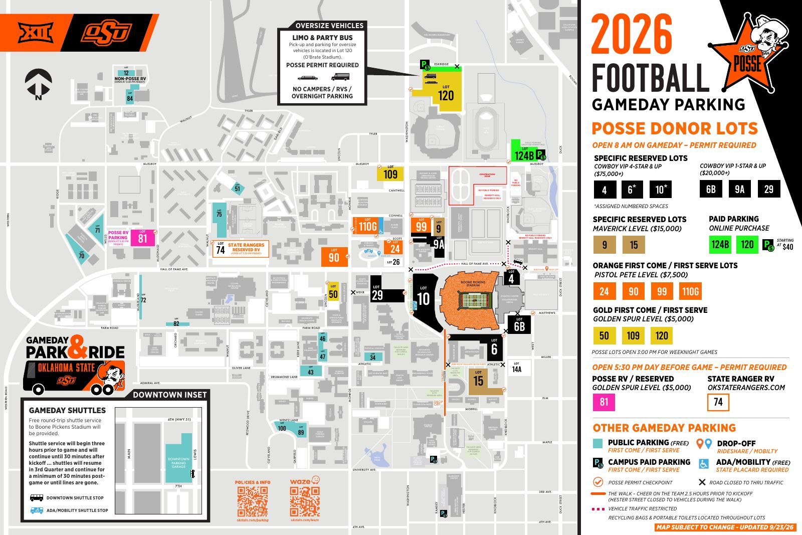 Oklahoma State football parking map