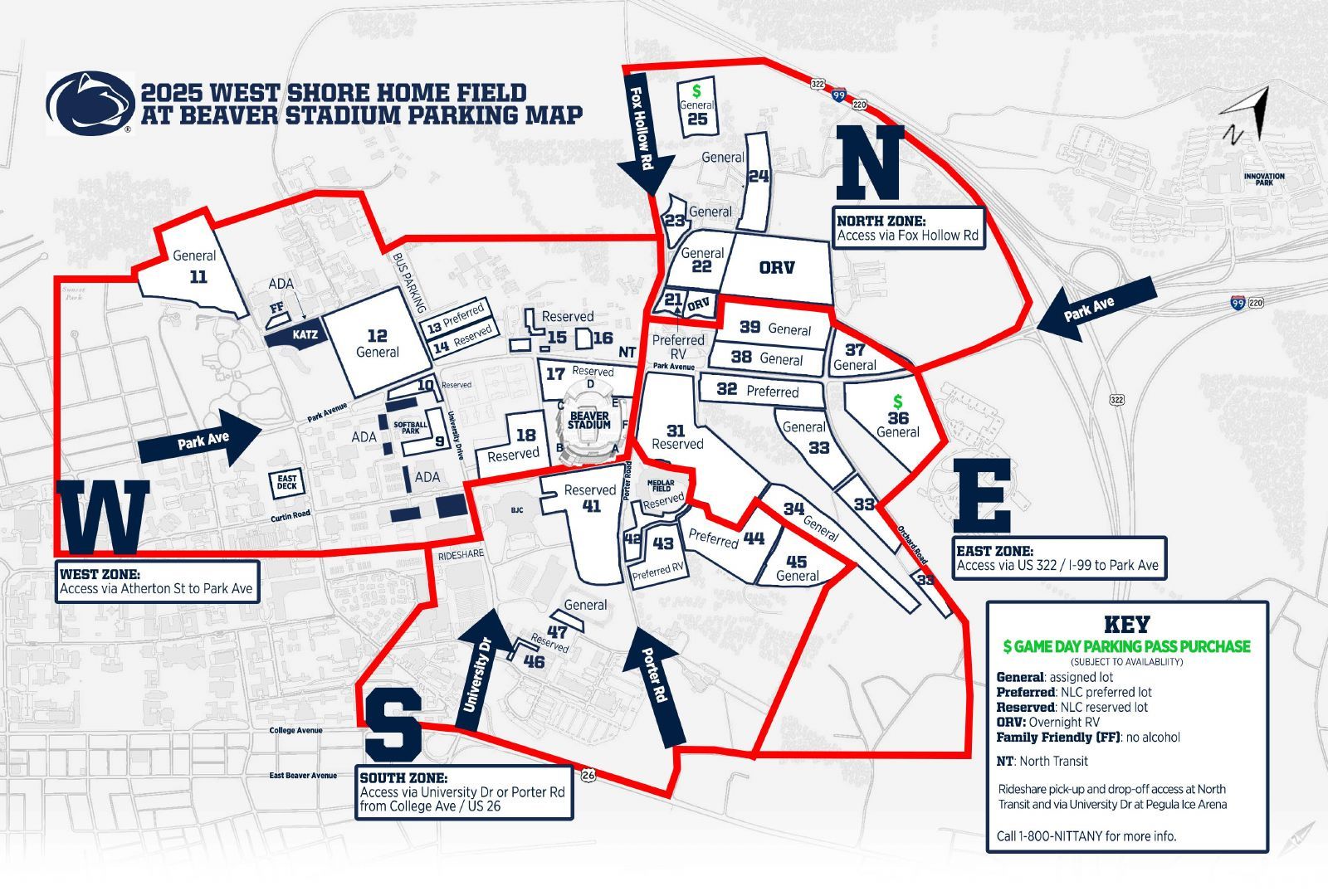 Penn State football parking map