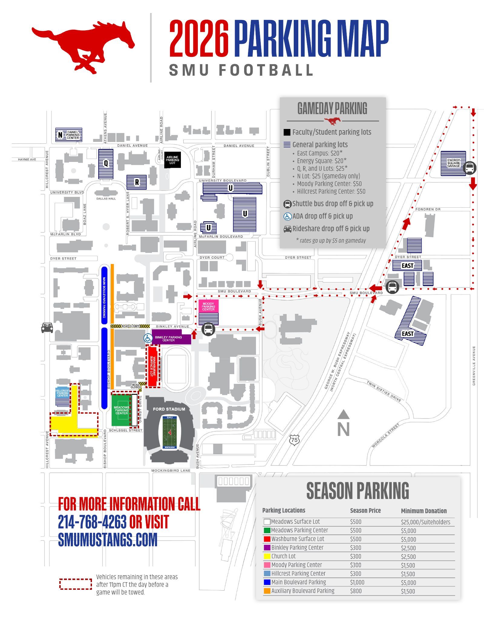SMU football parking map
