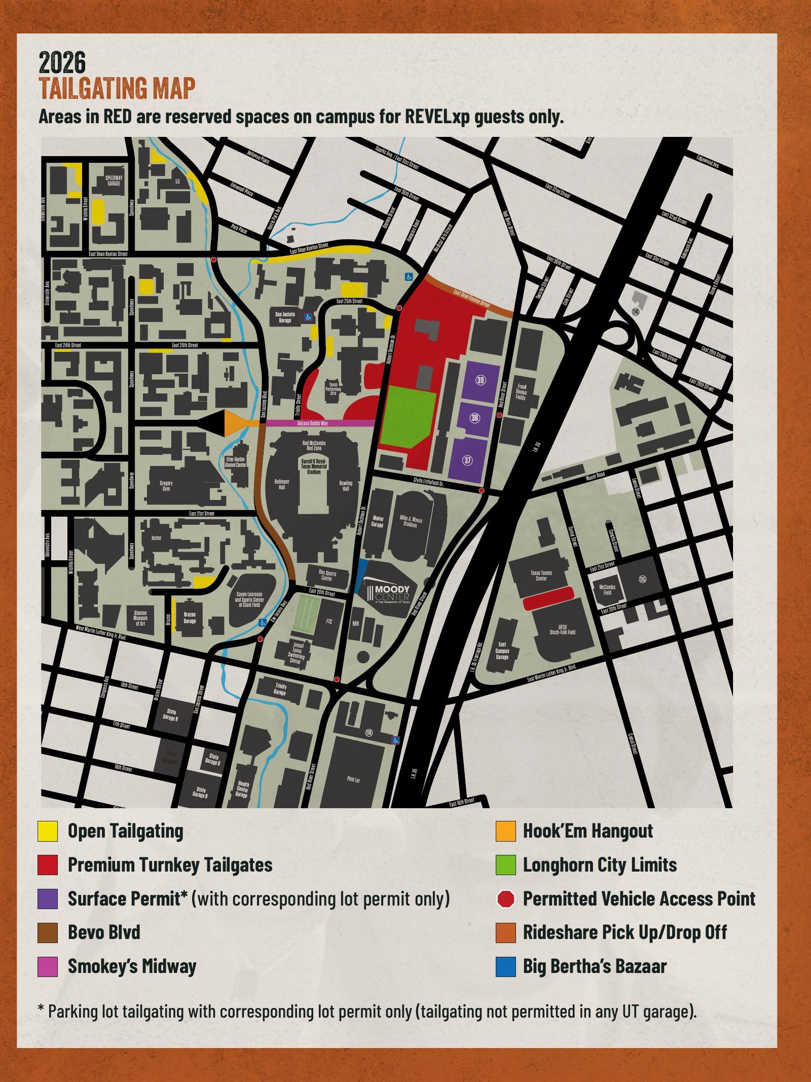 Texas football parking map