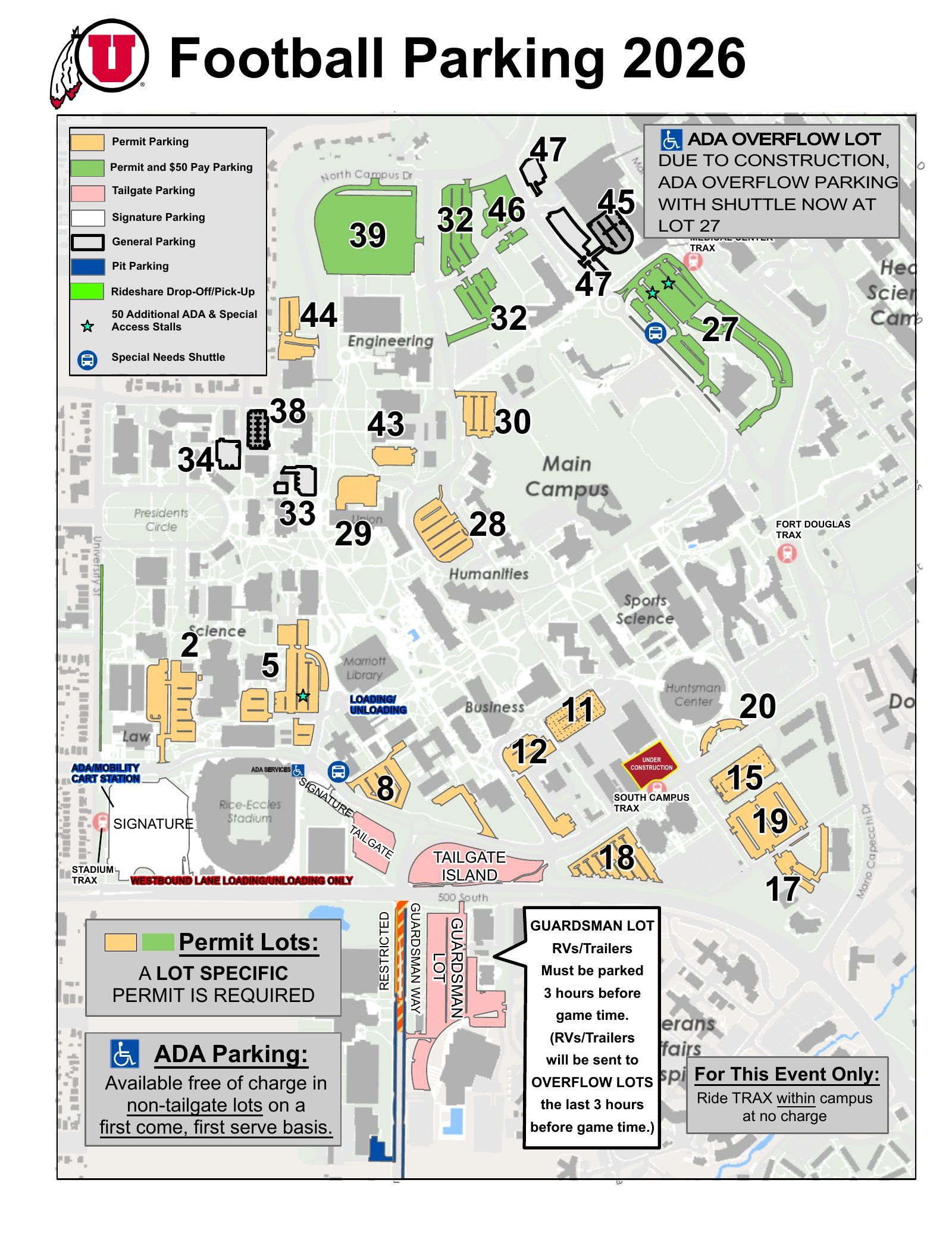 Utah football parking map