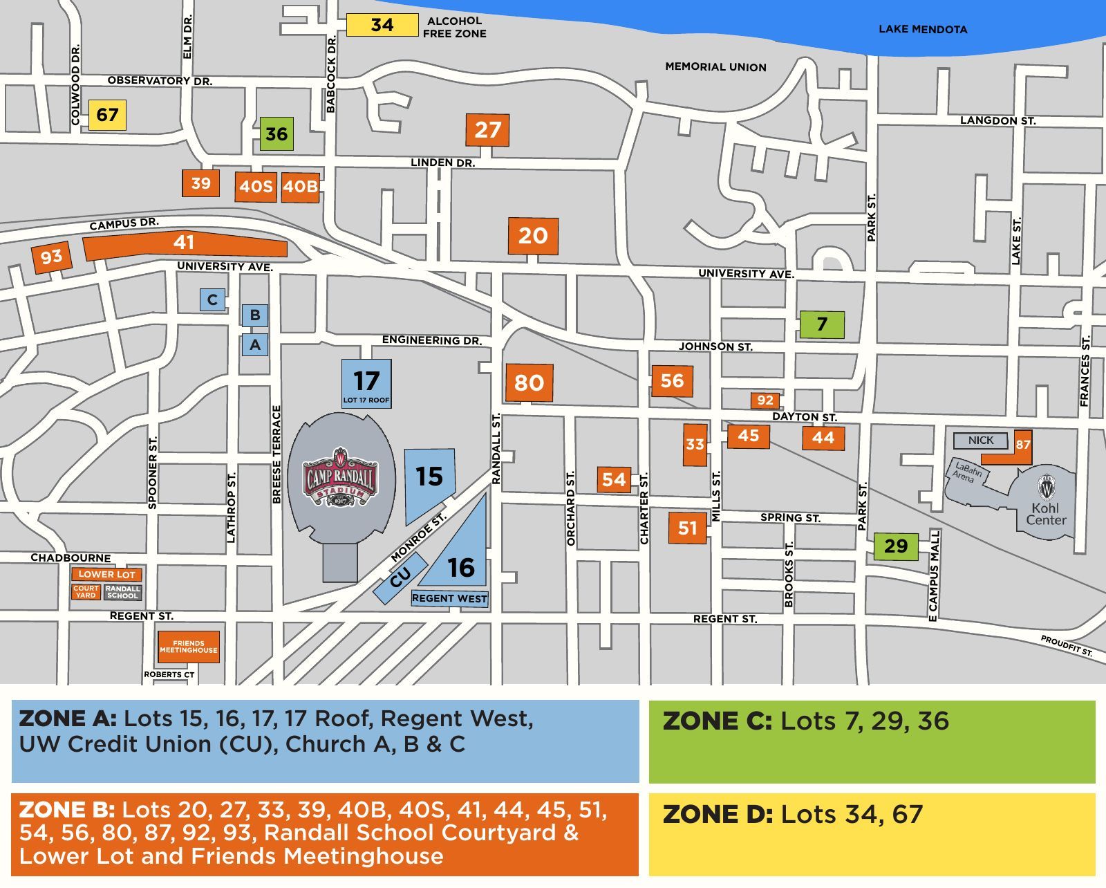 Wisconsin football parking map